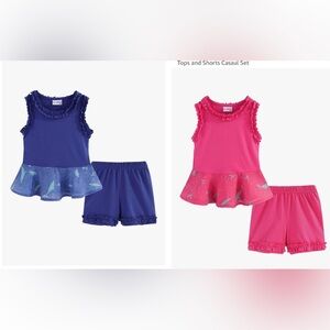 Pink and Blue Girls' Ruffle Top and Shorts Sets (4 pieces) size 7